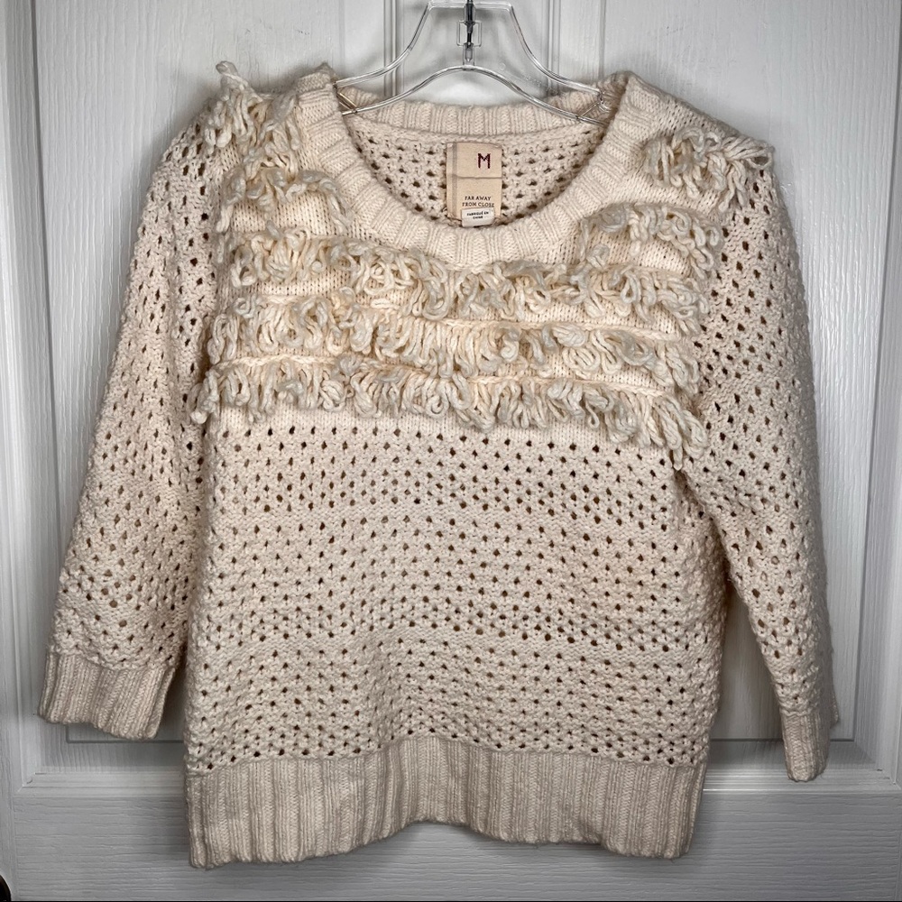Anthropologie Far Away From Close Sweater Fringe Open Knit Pullover Ala…